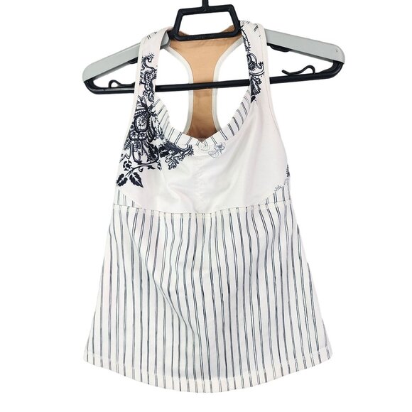 Womens Lululemon Wet Dry Warm Tank Top Floral Print Black & White Striped Size 4 - Picture 1 of 10